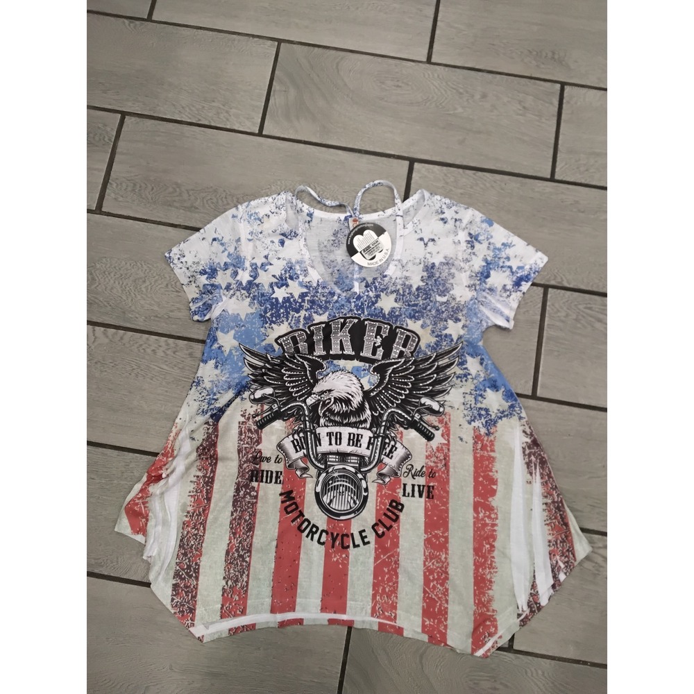 Big Bang USA Biker Motorcycle Club American Flag Tunic Top Stars Stripes Medium